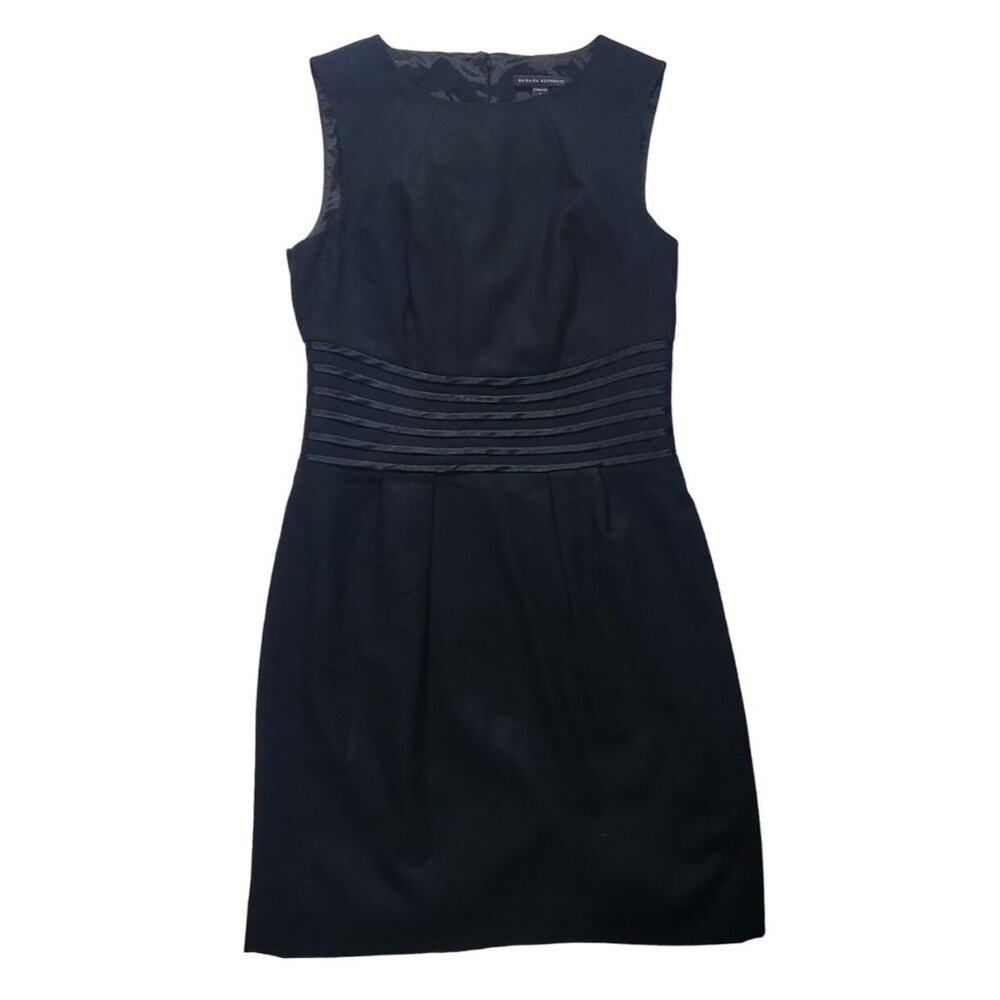 Banana Republic Wool Black Sheath Sleeveless Dress Size 2 Stretch Silk Waistband